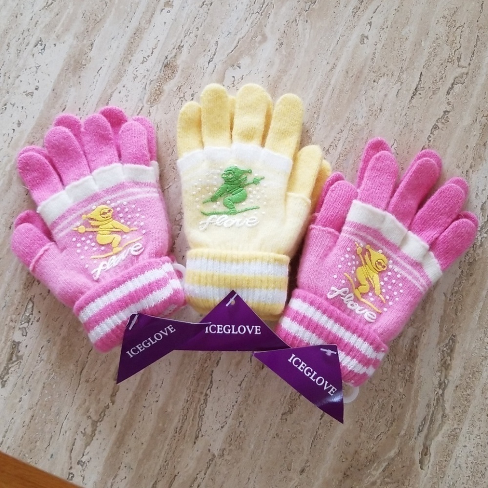 Set of 3 New Multicolor Double Layered 2 in 1 Wool Blend Cozy Warm Gloves